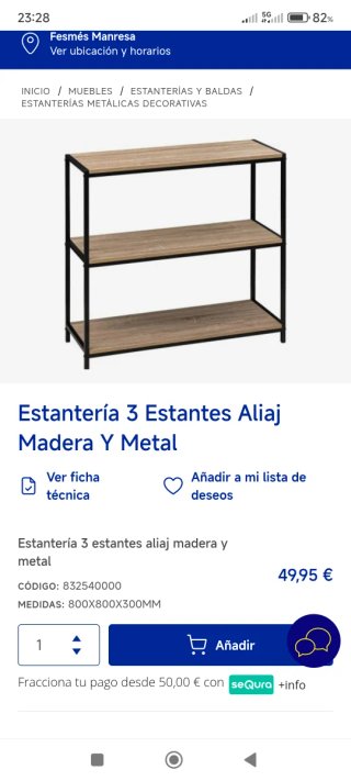 Estantería 3 Estantes Madera y Metal