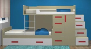 Cama tren juvenil color beige (cashmere) y blanco