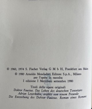 MANN Doctor Faustus I Meridiani 1° edizione 1980