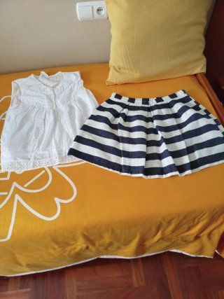 Conjunto Falda y Blusa Rayas y Blanca