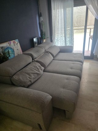 Sofá 3 plazas 2.65m tela beige/gris