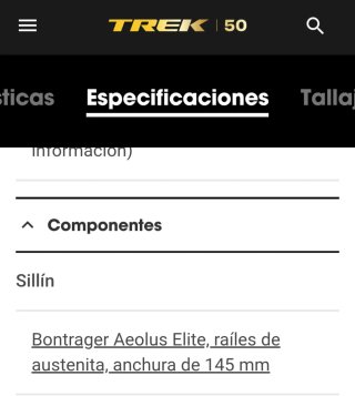 Sillín Bontrager Aeolus Élite 145mm