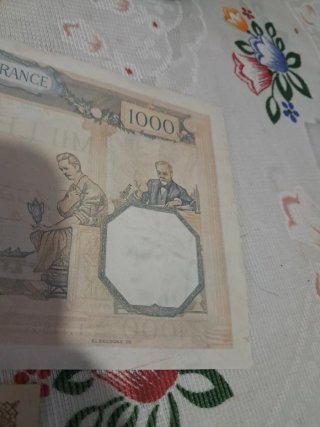 Lote Billetes: Francia 1000 Francos y Rumanía 20 L