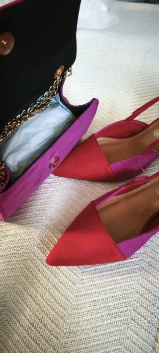 Bolso y Zapatos Rosa y Rojo Talla 38