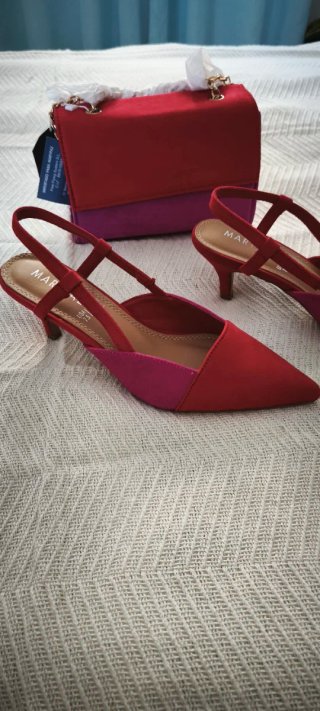 Bolso y Zapatos Rosa y Rojo Talla 38