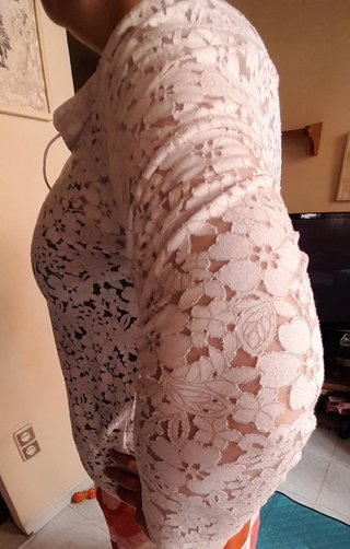 Blusa encaje pintada a mano crema manga 3/4