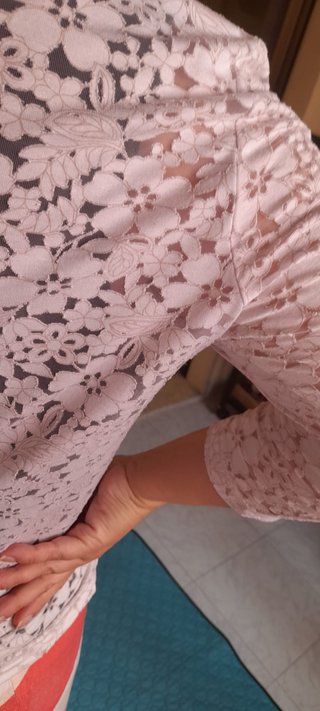 Blusa encaje pintada a mano crema manga 3/4