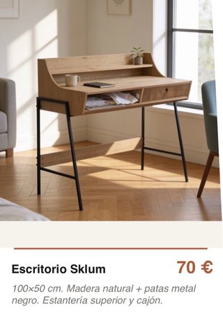 Escritorio Sklum Madera Natural y Metal Negro