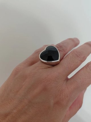 Anillo Tous Corazón Negro Plata