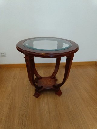 Mesa redonda madera y cristal
