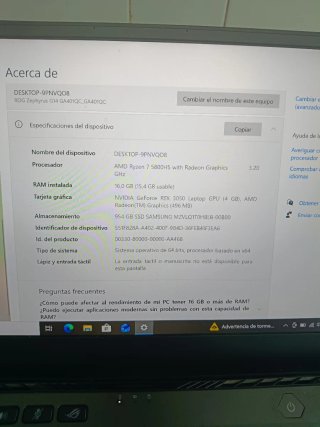 Portátil Asus ROG Zephyrus Negro/Gris
