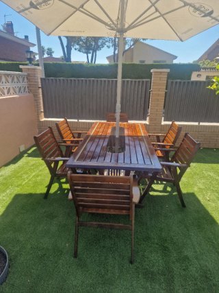 Mesa de jardín Teca y 6 sillas, mueble de calidad