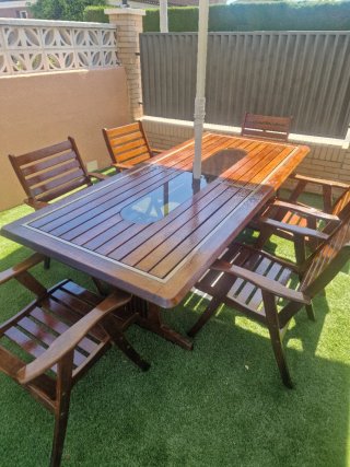 Mesa de jardín Teca y 6 sillas, mueble de calidad