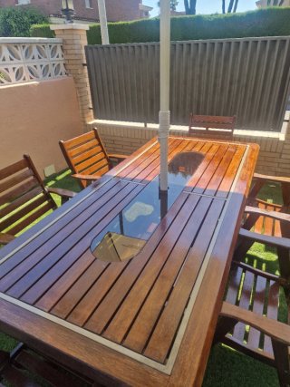 Mesa de jardín Teca y 6 sillas, mueble de calidad