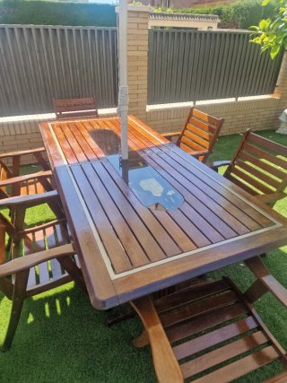 Mesa de jardín Teca y 6 sillas, mueble de calidad