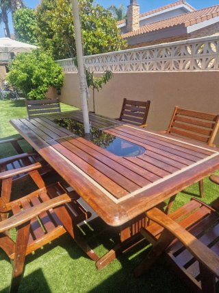 Mesa de jardín Teca y 6 sillas, mueble de calidad