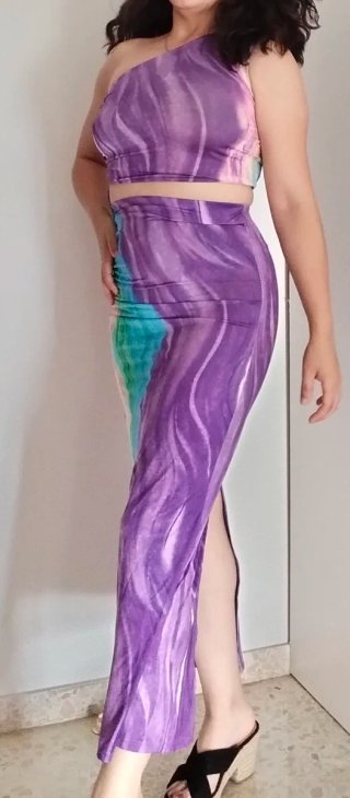 Conjunto falda y top licra multicolor
