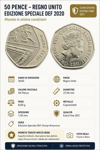 50 Pence Regno Unito 2020 Moneta Rara UK