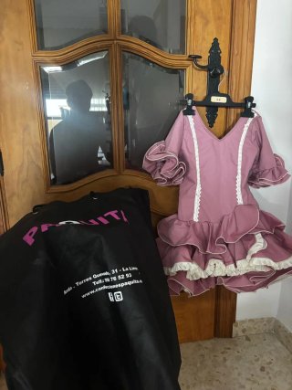 Traje de flamenca niña rosa y blanco