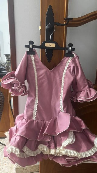 Traje de flamenca niña rosa y blanco