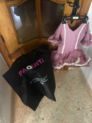 Traje de flamenca niña rosa y blanco