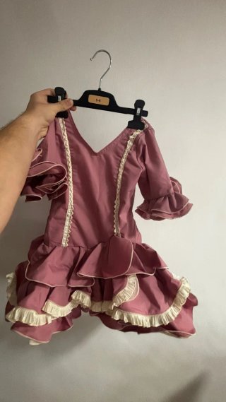 Traje de flamenca niña rosa y blanco