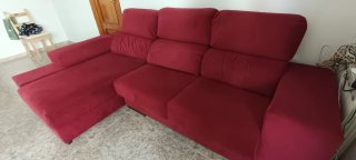 Sofá Chaiselongue Rojo Tela con puff