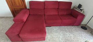 Sofá Chaiselongue Rojo Tela con puff