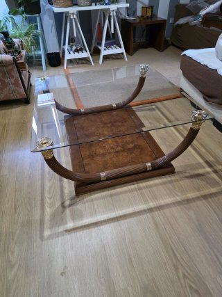 Mesa de centro cristal y madera