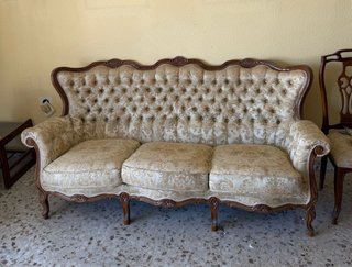 Sofá Isabelino 3 Plazas Tela y Madera