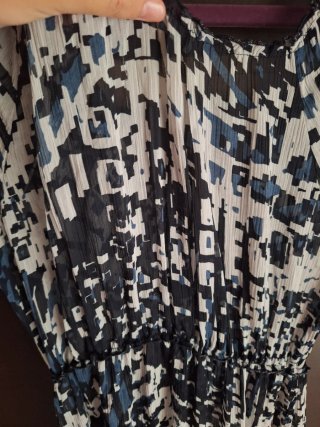 Abito lungo Ragno bianco nero e blu con rose blu