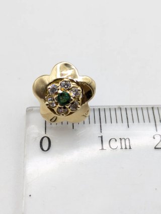 Pendientes Oro 18k Flor Circonitas Verdes y Blanca
