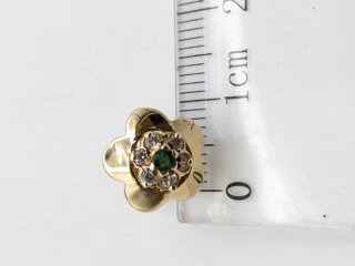 Pendientes Oro 18k Flor Circonitas Verdes y Blanca