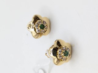 Pendientes Oro 18k Flor Circonitas Verdes y Blanca