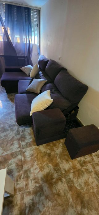 Sofá chaise longue marrón tela