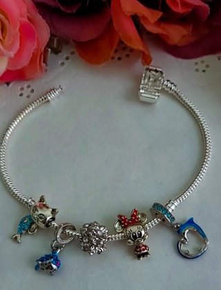 Conjunto Pulsera Plata Ley S925 con Charms