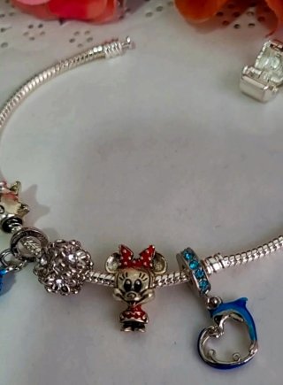 Conjunto Pulsera Plata Ley S925 con Charms