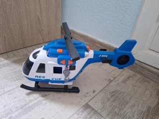 Helicóptero de recate de juguete azul y blanco