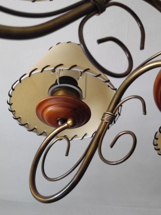 Lámpara 5 brazos metal y madera