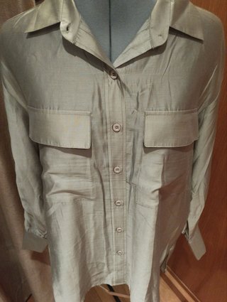Camisa Lyocell Beige Manga Murciélago