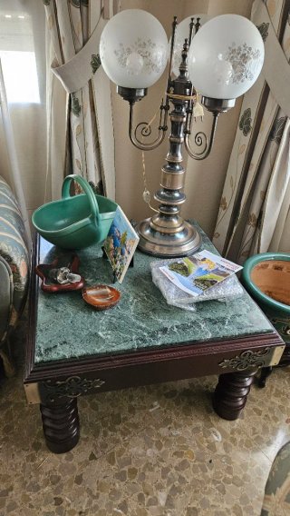 Mesa Auxiliar Mármol Verde y Madera