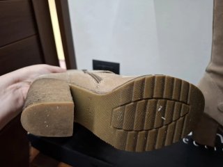 Stivali Alti Beige Camoscio Tacco Largo