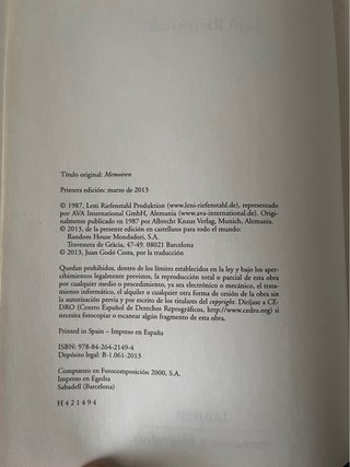 Libro “Biografía Leni Riefenstahl - Memorias”