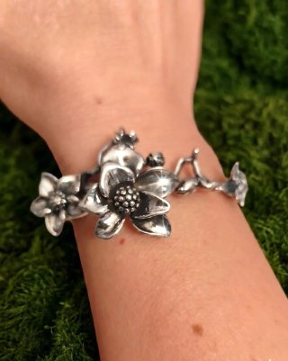 Pulsera De Plata 925 De Flores Estilo Vintagey