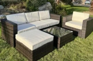 Conjunto ratán: chaise longue, sofá, mesa