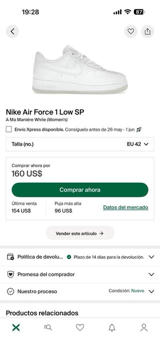 Nike Air Force 1 Talla 42 Blancas