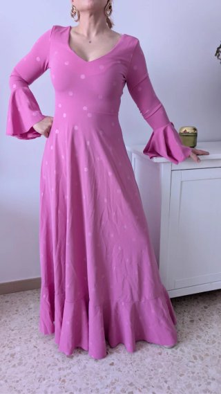 Bata flamenca romería rosa lunares