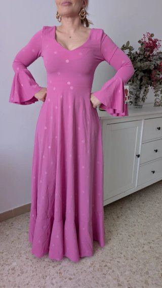 Bata flamenca romería rosa lunares