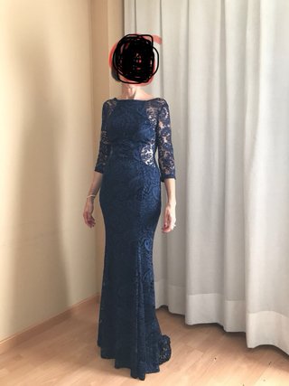 Vestido largo encaje azul marino