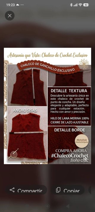 Chaleco crochet lana merino artesanal M/L